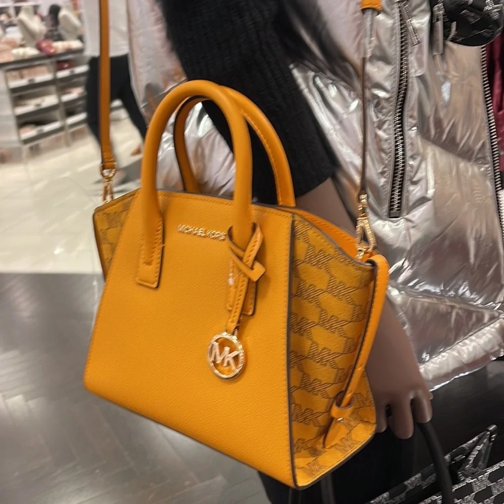 Michael Kors Avril Small Signature PVC Top Zip Satchel Crossbody Bag Honeycomb